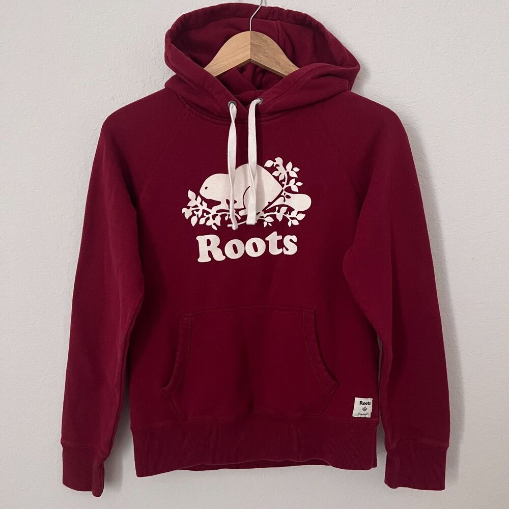 Roots Women's XS Maroon Beaver Logo Hoodie Pullover Canada Sweatshirt